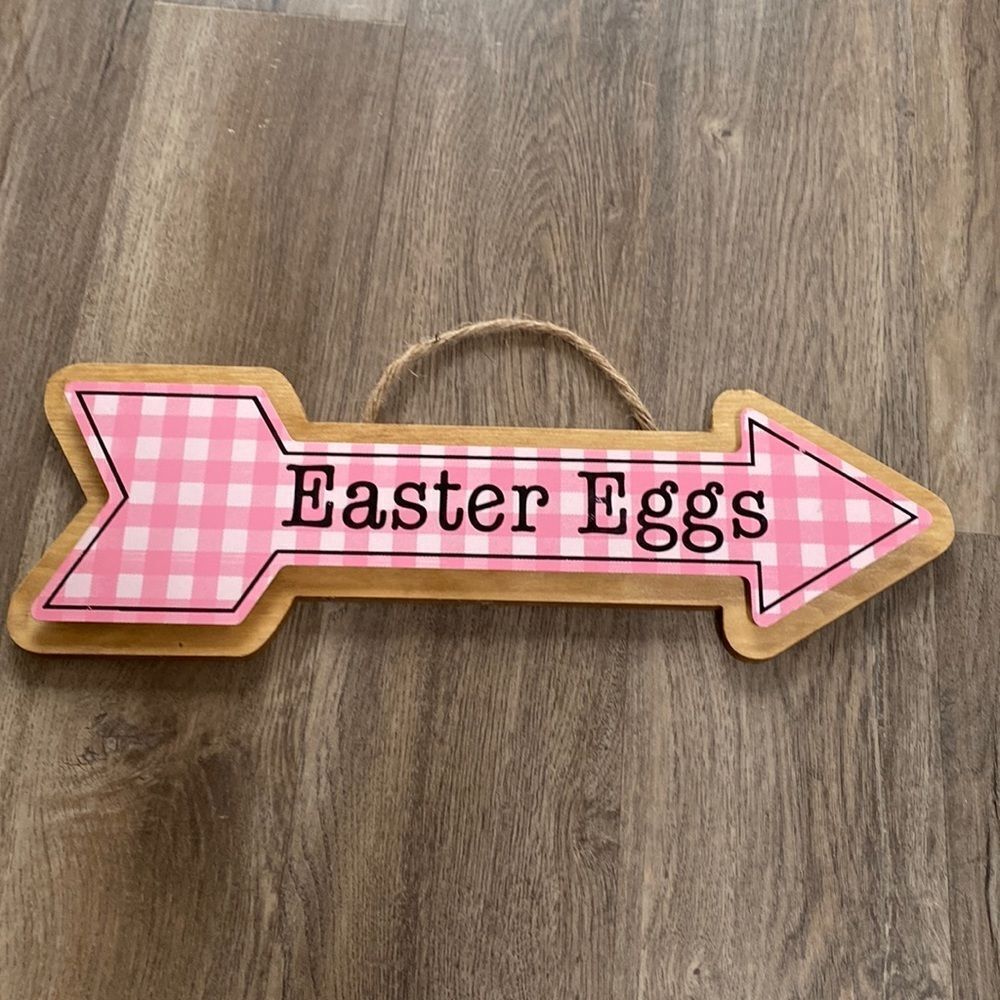 NEW Easter Eggs Wall Decor Farmhouse Spring Sign Pink Gingham Ashland